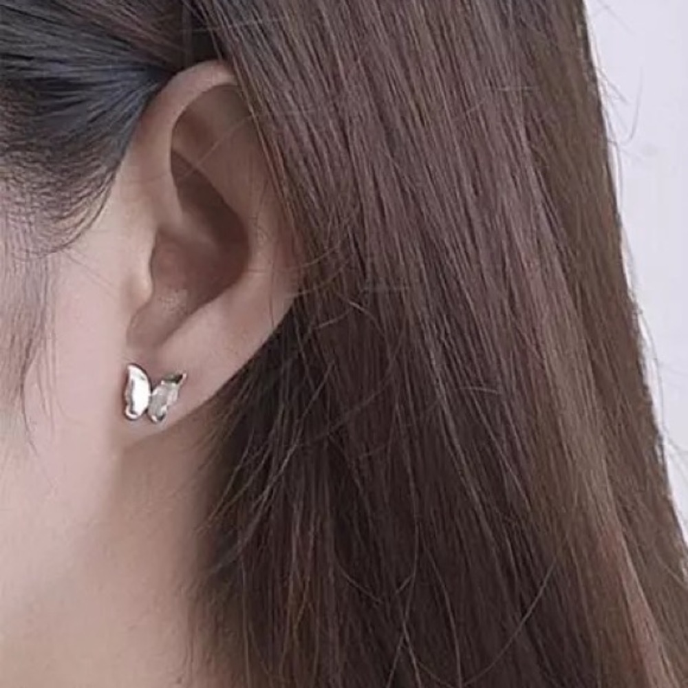 Dainty Sterling Silver Butterfly Earrings - Picture 2 of 5